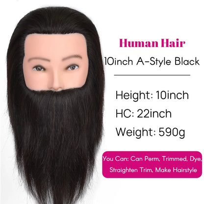 100% Human Hair Male Mannequin Head With Hair Beard Practice Manikin Hairdresser Cosmetology Training Doll Head For Hair Styling