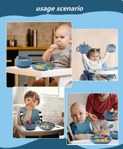 6PCS Baby Silicone Meal Set, Children Meal Training Set, Cutlery Baby Feeding, Kids Plate Baby Bowl, Silicone Plates Dishes