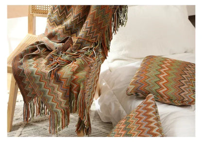 Knitted Blankets Bohemian Plaid Throw Blanket Sofa Cover With Tassels Travel Leisure Bed Cover Blanket boho Bedspread