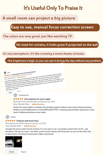 Upgraded 5G WiFi Bluetooth Projector Native1080P Video Projector with USB-C Power Bank Compatibility Home Theater Mini Projector