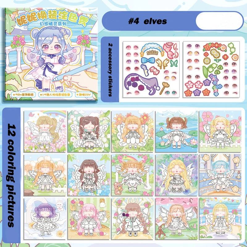Educational Coloring Book DIY Painting Books with Stickers Girls Princess Dressing Up Drawing Set Art Supplies