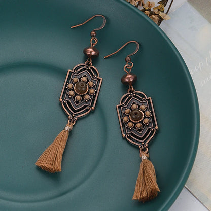Bohemian Brown Geometric Fringe Earrings for Women Vintage Hollow Flower Beads Tassel Earrings Girls Party Jewelry Gifts