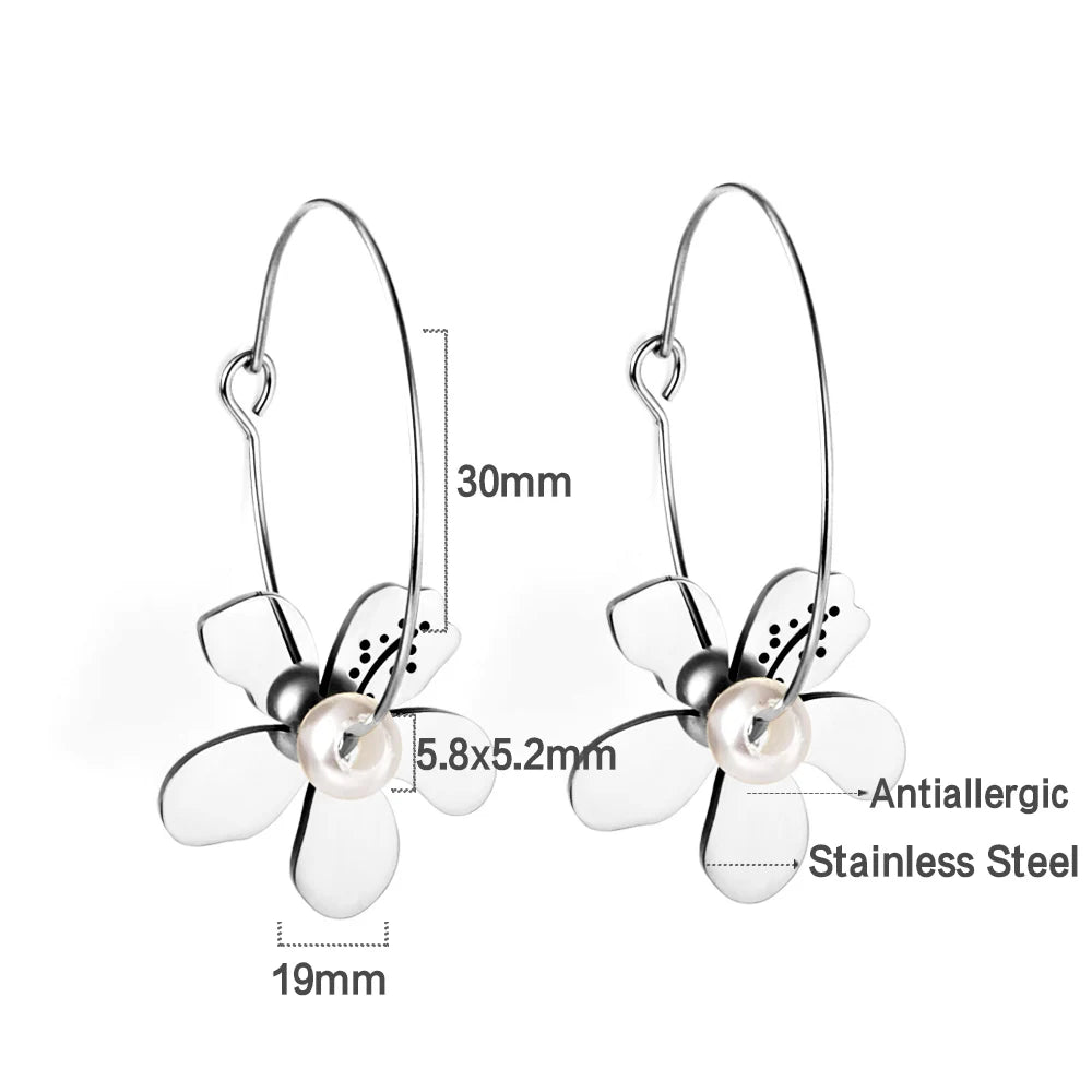 LUXUSTEEL Golden Heart style Women's Hoop Earrings Stainless Steel Female Earring Flower Star Drop Ear ring Jewelry Gifts