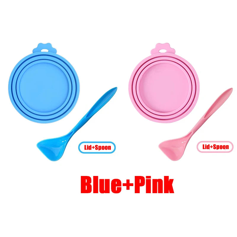 Reusable Pet Food Can Cover and Spoon Portable Dogs Cat Storage Tin Cap Lid Seal Cover Health Pet Supplies Pet Silicone Lids Can