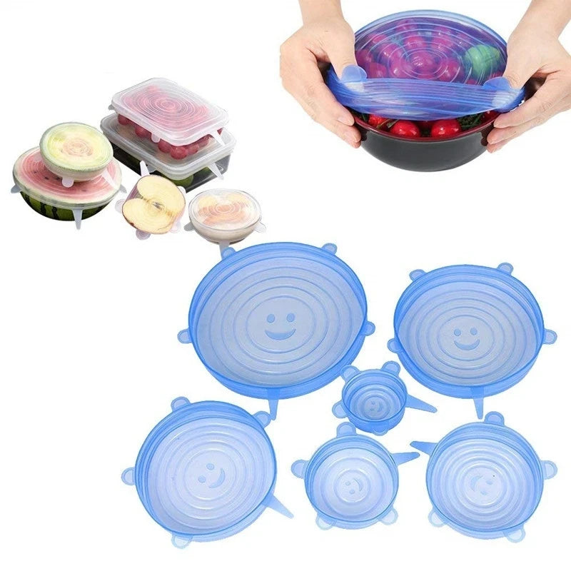 6Pcs Kitchen Universal Accessories Silicone Reusable Food Wrap Bowl Pot Cover Silicone Stretch Lids Cooking Cookware Tools