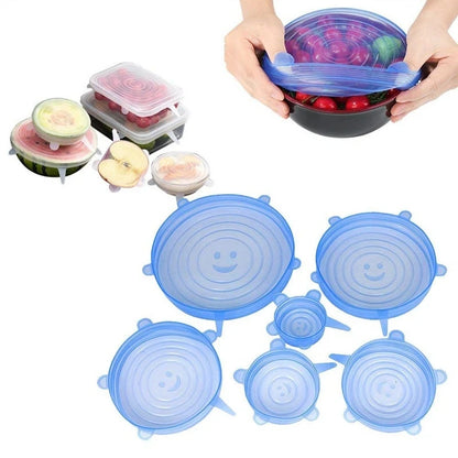 6Pcs Kitchen Universal Accessories Silicone Reusable Food Wrap Bowl Pot Cover Silicone Stretch Lids Cooking Cookware Tools