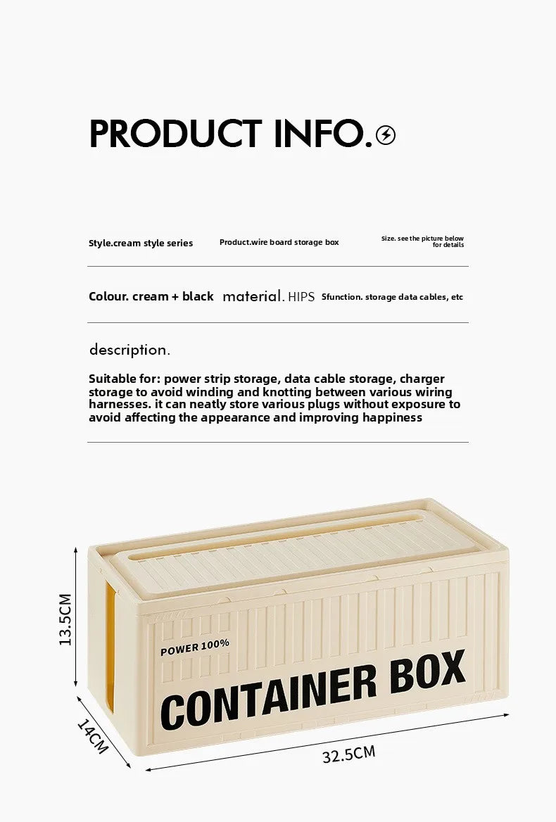 Cable Management Box - Multi-Function Power Strip Organizer with Side Cable Holes, Phone Stand & Storage Lid for Desk/Office