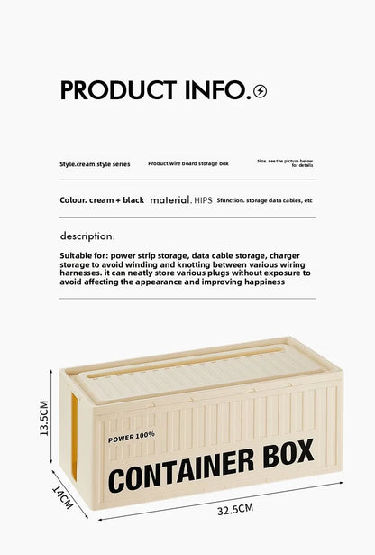 Cable Management Box - Multi-Function Power Strip Organizer with Side Cable Holes, Phone Stand & Storage Lid for Desk/Office