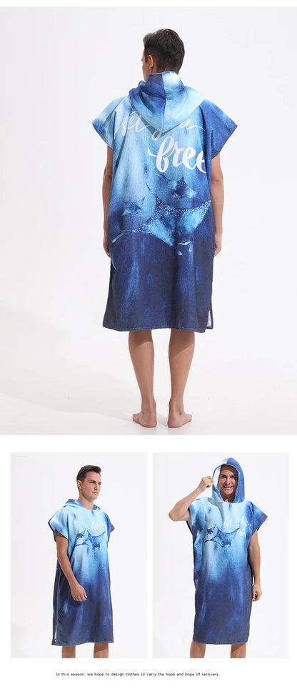 Beach Towel with Hood for Men and Women Hooded Towels Bath Robe for adult Quick Dry Lightweight Soft Microfiber Poncho Swim Robe
