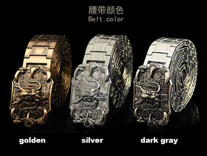 Men's belt metal stainless steel belt silver dragon retro-cologne silver belt high-end designer steel belt personality belt