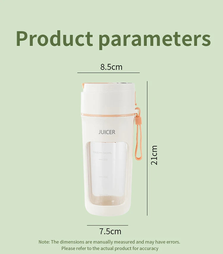 Portable Juicer Mini Electric Blender Multifunction Juice Maker Machine Fruit Mixers Extractors Smoothies Mixer 6 Blades 1200mAh