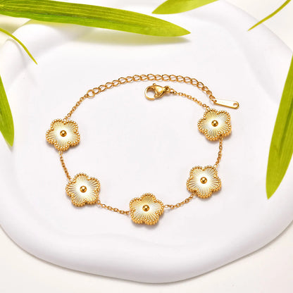 Vnox Stainless Steel Colorful Clover Cute Hand Bracelet For Woman Fashion Five Leaf Flower Lucky Jewelry Accessories Gift To Her