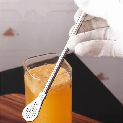 Straw Spoon Multi-purpose Stainless Steel Straw Spoon Juice Milk Tea Spoon Cute Creative Coffee Stirring Spoon