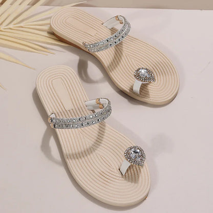 Flip-flops women 2024 summer new two-wear beach sandals European and American rhinestones soft soles flat slippers