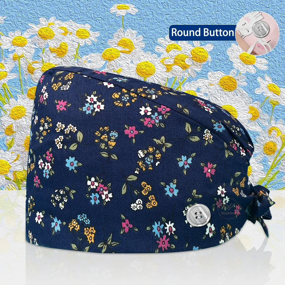 Cotton Lab Work Scrubs Caps Flower Printing Medical Scrubs Women Surgical Caps Health Service Caps Operator Hats Nursing Hats
