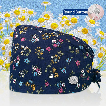 Cotton Lab Work Scrubs Caps Flower Printing Medical Scrubs Women Surgical Caps Health Service Caps Operator Hats Nursing Hats
