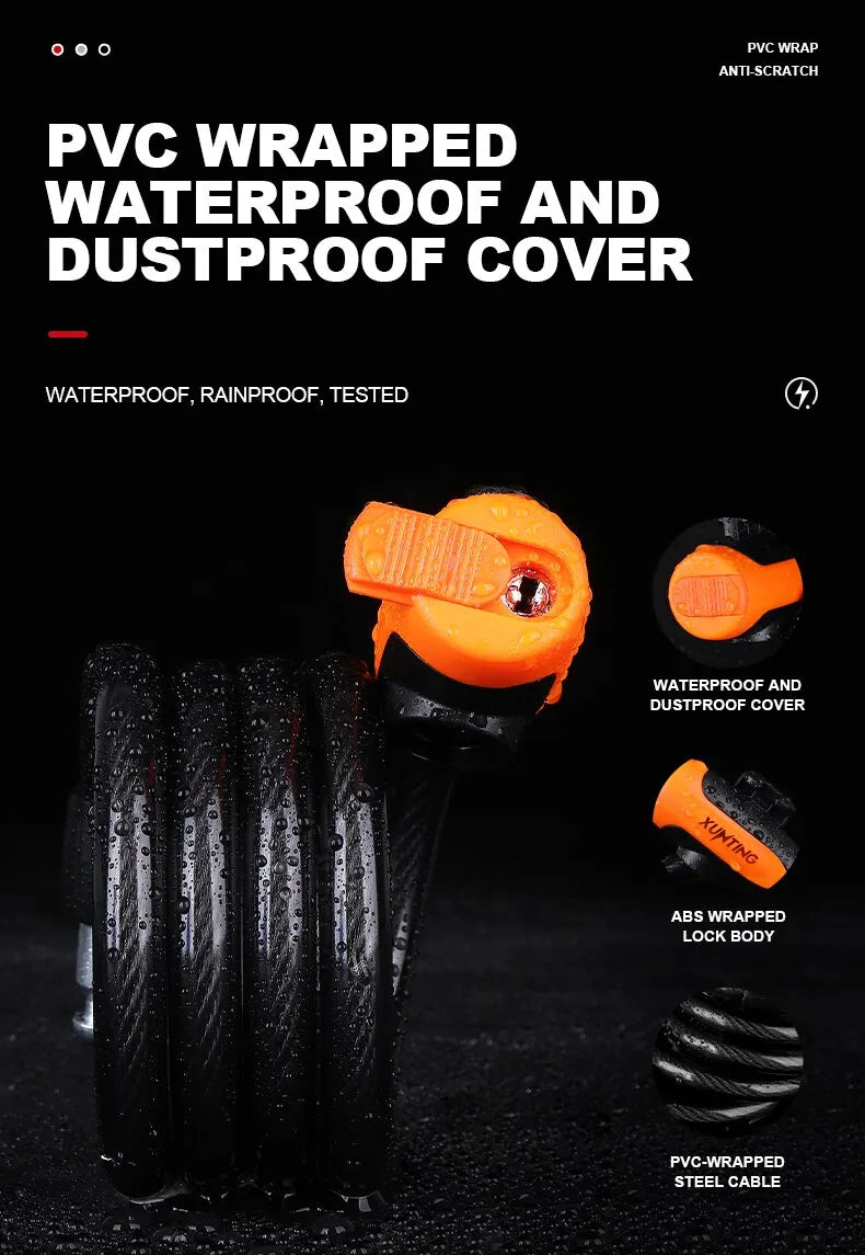 Xunting Bike Lock Coiled Secure Keys Bike Cable Lock with Mounting Bracket Weathproof Anti Theft Scooter Bicycle Lock