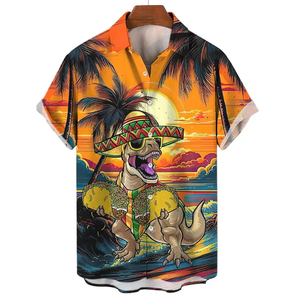 Men's Hawaiian Shirts 3D Print Dinosaur Graphics Fashion Button Short Sleeve Lapel Streetwear Hawaiian Shirts for men Summer