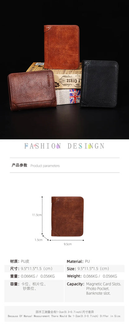 Men's Wallets RFID Blocking Genuine Leather Trifold Business Short Purse Wallet for Men with ID Window and Credit Card Holder