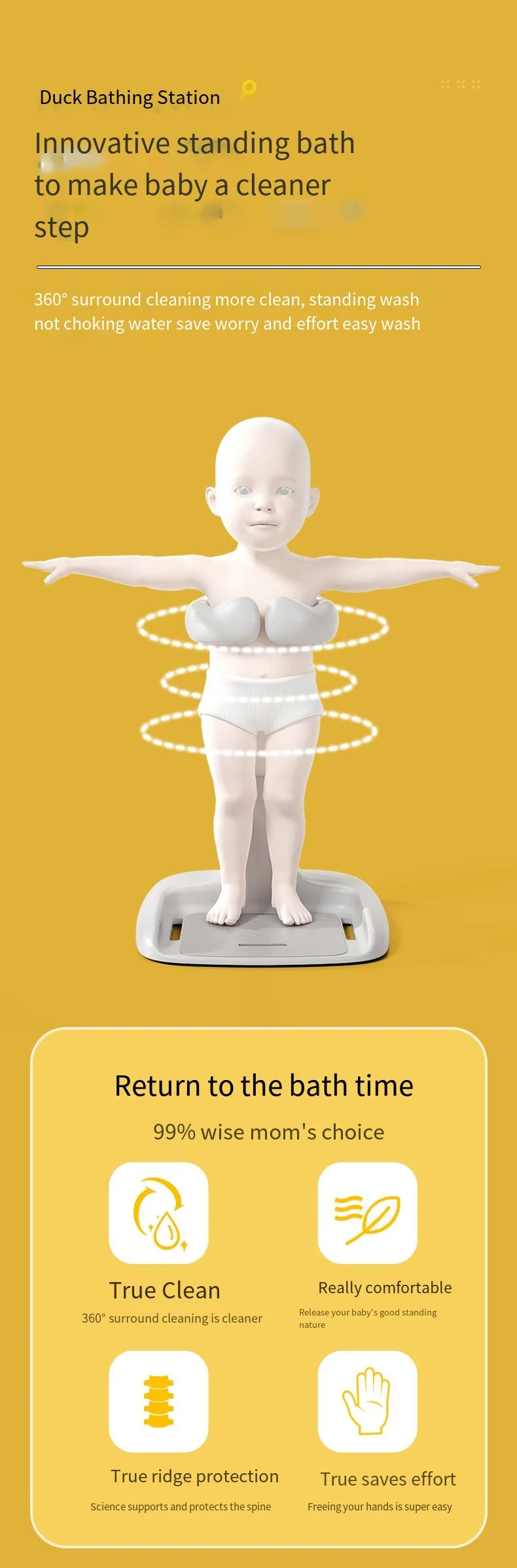 Baby standing bath device Adjustable folding children's bath tub wash butt bath stand