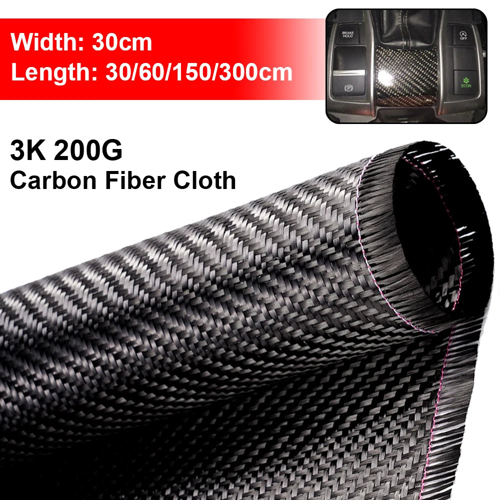 3K 200gsm Carbon Fiber Cloth 50cm/30cm wide Plain Carbon Fabric For Commercial Car Part Sport Equipment