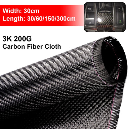 3K 200gsm Carbon Fiber Cloth 50cm/30cm wide Plain Carbon Fabric For Commercial Car Part Sport Equipment