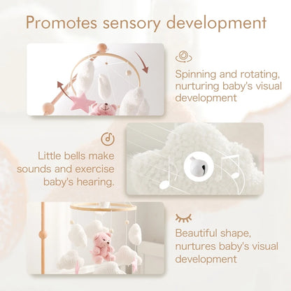 Baby Crib Mobile Rattle Toy 0-12Months Infant Soft Felt Teddy Velvet Pink Bear Bed Bell Hanging Toy Holder Bracket Crib Girl Toy