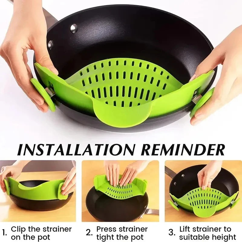 Silicone Kitchen Strainer Clip On Pots and Pans Drain Rack Pasta Noodle Vegetable Fruit Strainer Colander Kitchen Gadgets