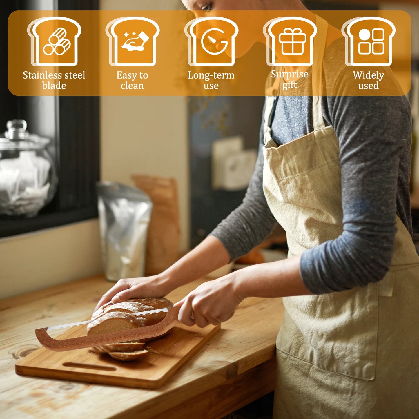 Bread Bow Cutter Serrated Bagel Cutter Stainless Steel Sourdough Bread Slicer Bread Cutting Tool for Bagels Bread Baguettes