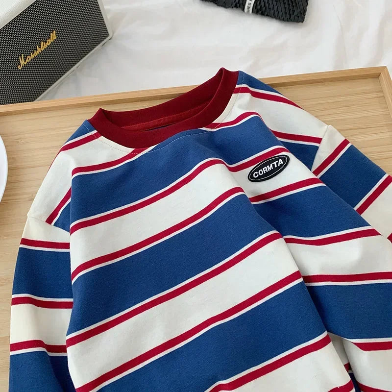 Children Clothes For Baby Girl Boys T-shirt Stripe Cotton 2-7Y Long Sleeves Shirts Teen Hoodie Bottoming Spring Shirt Kids Tops
