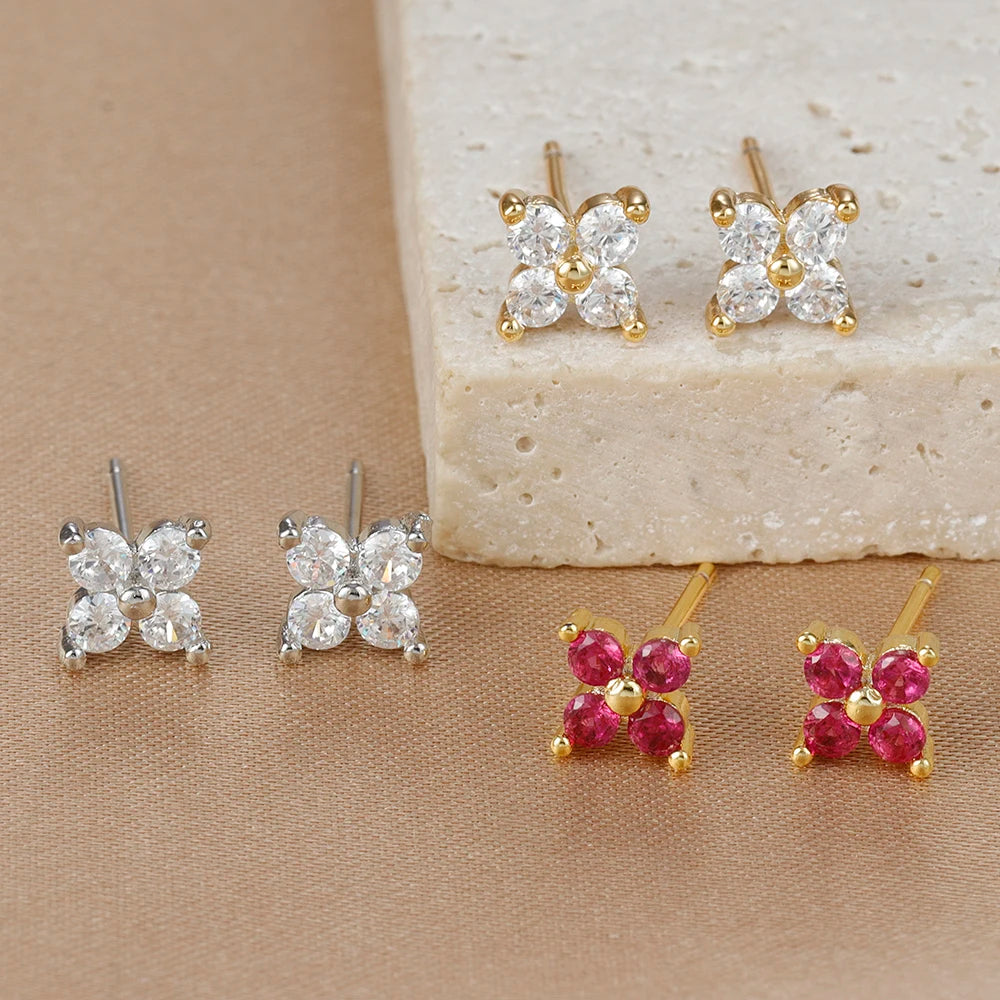 Stainless Steel Dainty Flower Stud Earring for Women Piercing Cartilage Ear Ring Colorful Zircon Women's Aesthetic Jewelry Gift