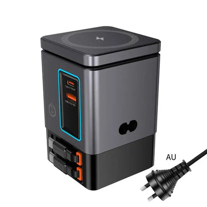 6-in-1 Charging Station with Retractable USB-C Cable Power Combo Tower 105W for Multiple Devices Fast Charger for iPhone Airpod