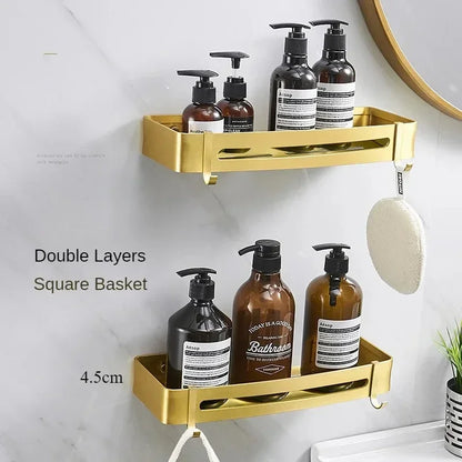 Bathroom Accessories Brushed Gold Space Aluminum Towel Rack Shelf European Hardware Pendant Set Storage Bar Paper Holders