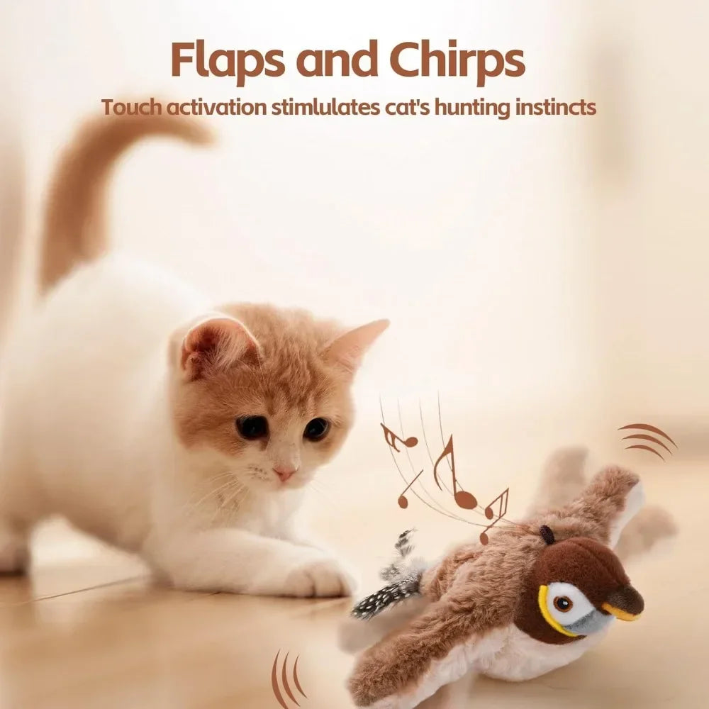 Interactive Cat Toys Flying Bird Cat Toy Flapping Wings Sparrow Catnip Toys Vivid Chirpi]ng Simulation Bird Interactive Cat Toy