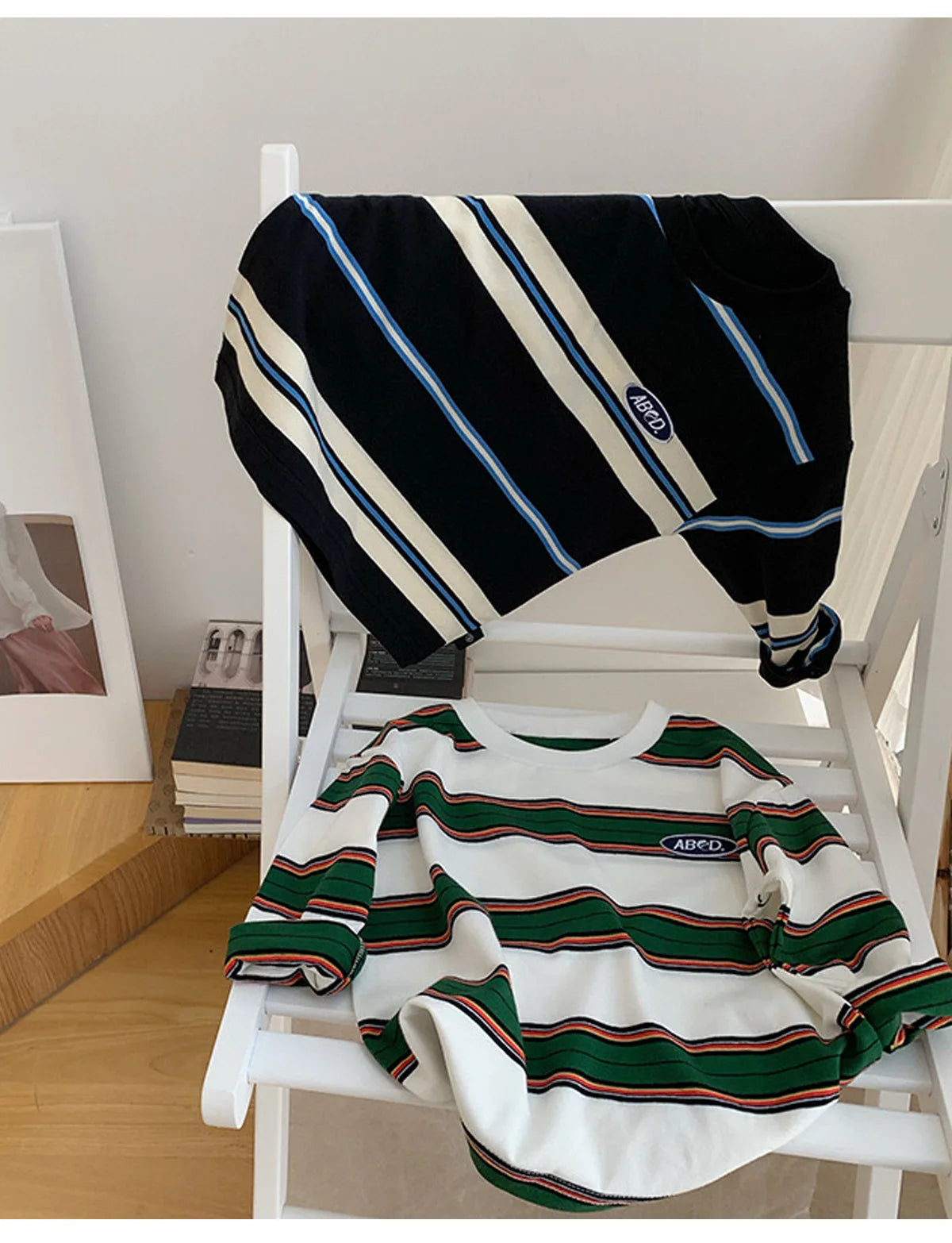 2025 Spring Autumn Kids Boys T-shirts Cotton Striped Loose Sticker Casual Long Sleeve Baby Girls Shirts Toddler Boys Tops