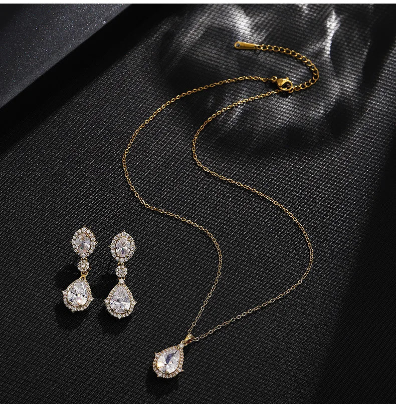 Fashion necklace accessories women's earring Jewelry sets bride's wedding zircon water drop girls earrings for women jewellery