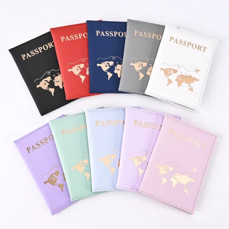 Travel Gold Passport Holder Cover Case for Women Men PU Leather Ticket Map Passport Covers Passport Protective Accessories