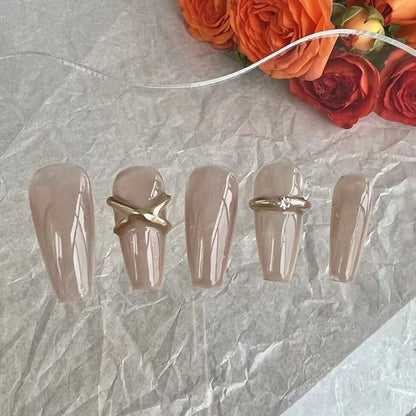 10 pcs Metal Handmade Press on Nails Middle Ballet Pink Bow Design False Nails Adhesive Nail  wearable Artificial Nails