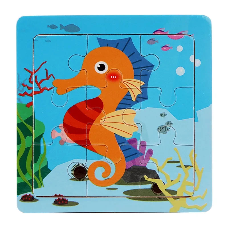 3D Puzzles Cartoon Animals Wooden Montessori Game Kids Cognitive Jigsaw Puzzle Baby Toys Educational Toys for Children Toddler