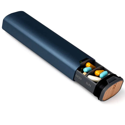 1Pcs 7 Day Weekly Pill Organizer,Premium Stylish Aluminum and Wood Large Capacity Pill Box for Supplements,Vitamins and Medicine