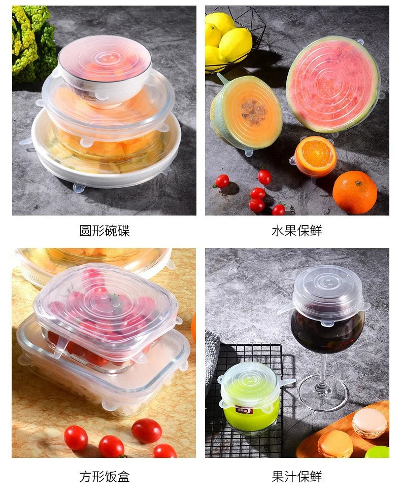 Silicone Cover Stretch Lids Reusable Airtight Food Wrap Covers Keeping Fresh Seal Bowl Stretchy Wrap Cover Kitchen Cookware