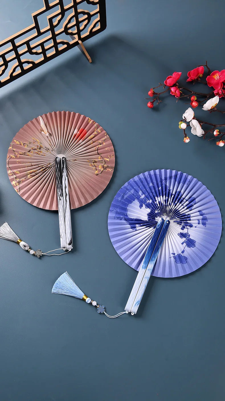 Magnetic Folding Round Fan Chinese Antique Style Dancer Hanfu Fan Student Gift Wedding Perform Dance Party Fan Photography Prop