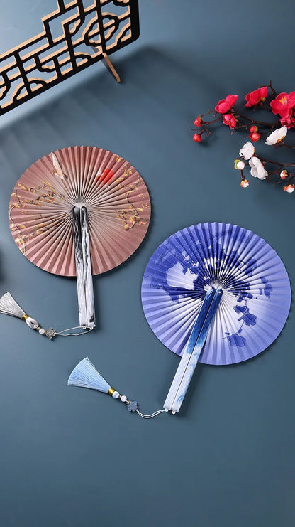 Magnetic Folding Round Fan Chinese Antique Style Dancer Hanfu Fan Student Gift Wedding Perform Dance Party Fan Photography Prop