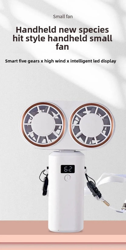 New Handheld USB Small Fan Double-headed Handheld Fan with Long Battery Life Mini Rechargeable Portable Electric Fan.