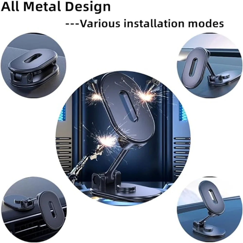 Magnetic Car Phone Holder Alloy Folding Strong Magnet 360 Rotation Universal Dashboard Mount for Smartphones Tablets