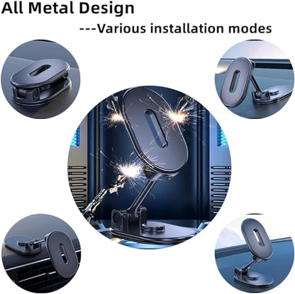 Magnetic Car Phone Holder Alloy Folding Strong Magnet 360 Rotation Universal Dashboard Mount for Smartphones Tablets