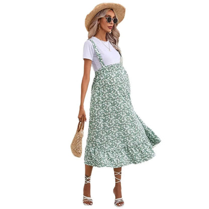 Maternity Dresses Halter Clothing Dress for Pregnant Women with A Printed Halter Dress Pregnancy Clothes Printed Skirt