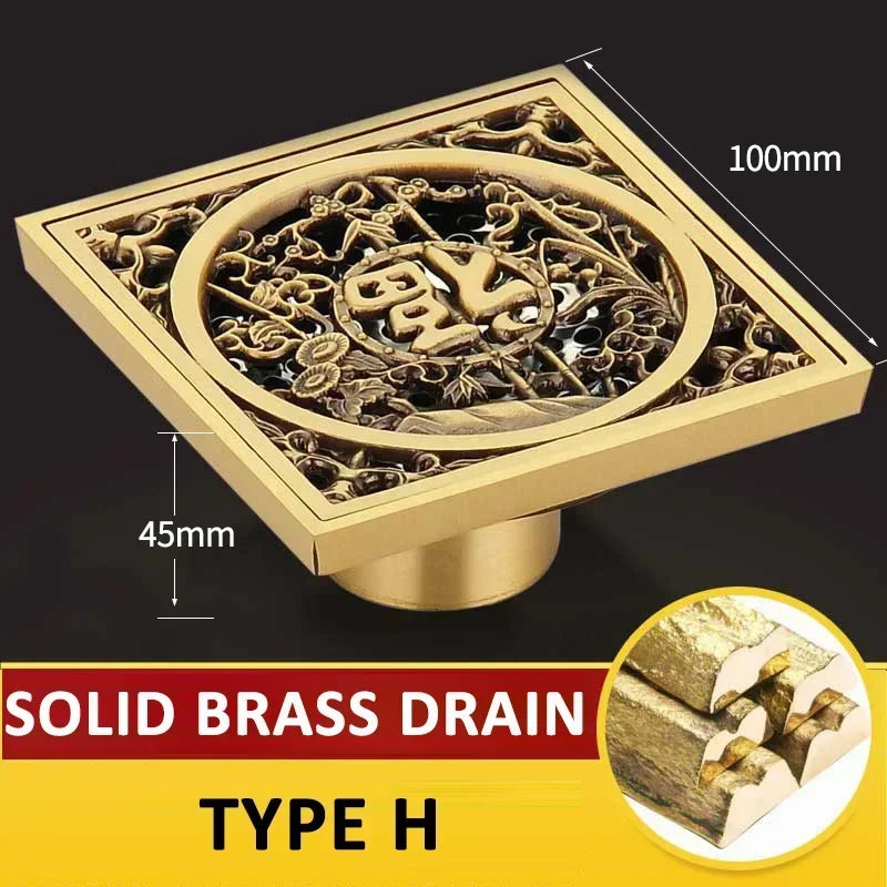 Antique Euro Square Floor Drains Deodorant Floor Drain Strainer Cover Brass Shower Hardware Bathroom Accessories Floor Drain