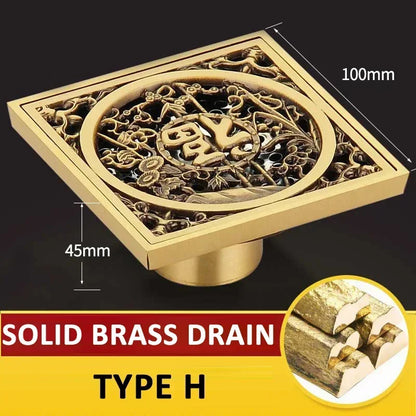 Antique Euro Square Floor Drains Deodorant Floor Drain Strainer Cover Brass Shower Hardware Bathroom Accessories Floor Drain