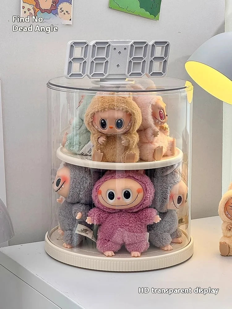 Labubu Rotating Display Box, Transparent Acrylic, Plush Doll Hand-Made Dust-Proof Labubu Pendant Storage Box.